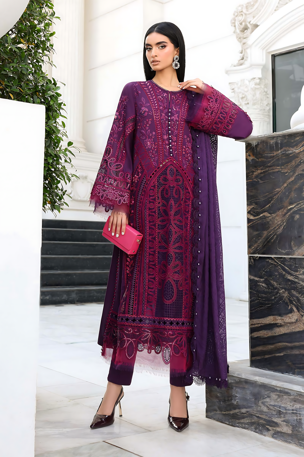 Pakistani Maria B Lawn Unstitched Three Piece - Plum Purple