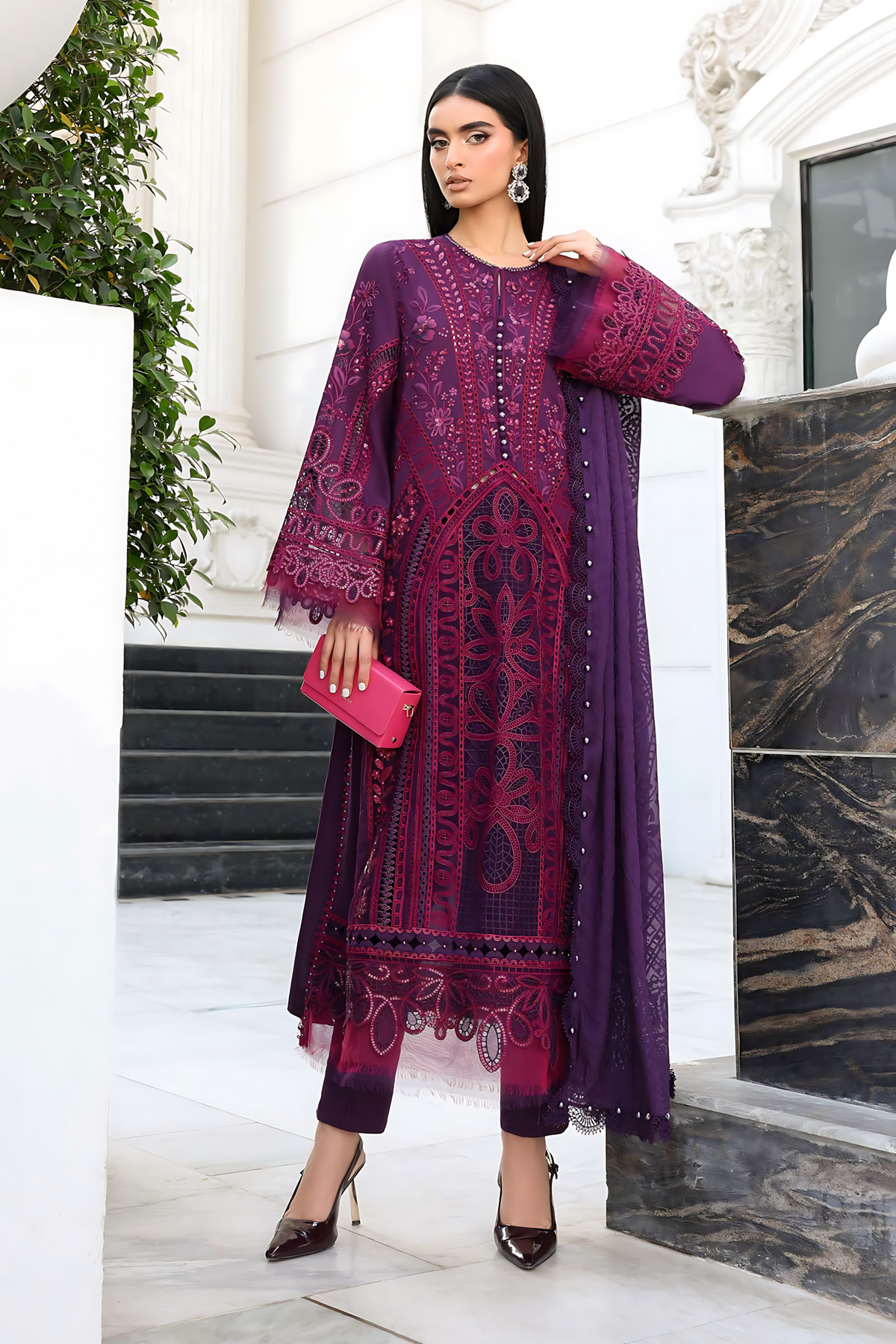 Pakistani Maria B Lawn Unstitched Three Piece - Plum Purple