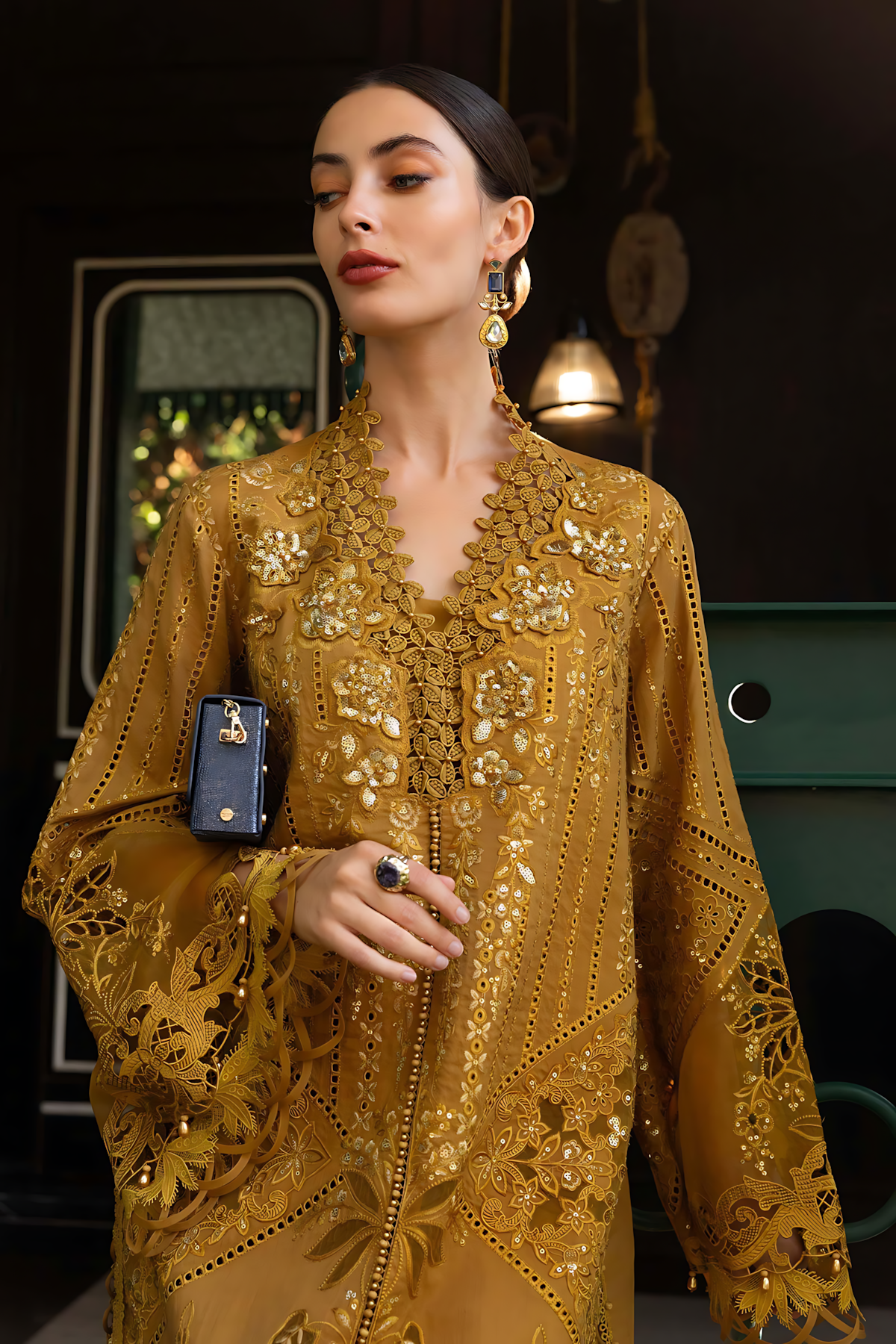Pakistani Maria B Lawn Unstitched Three Piece - Mustard