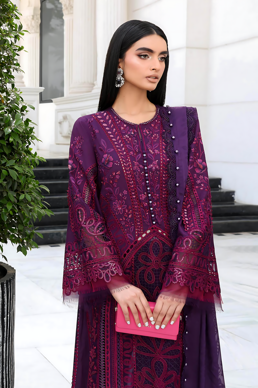 Pakistani Maria B Lawn Unstitched Three Piece - Plum Purple