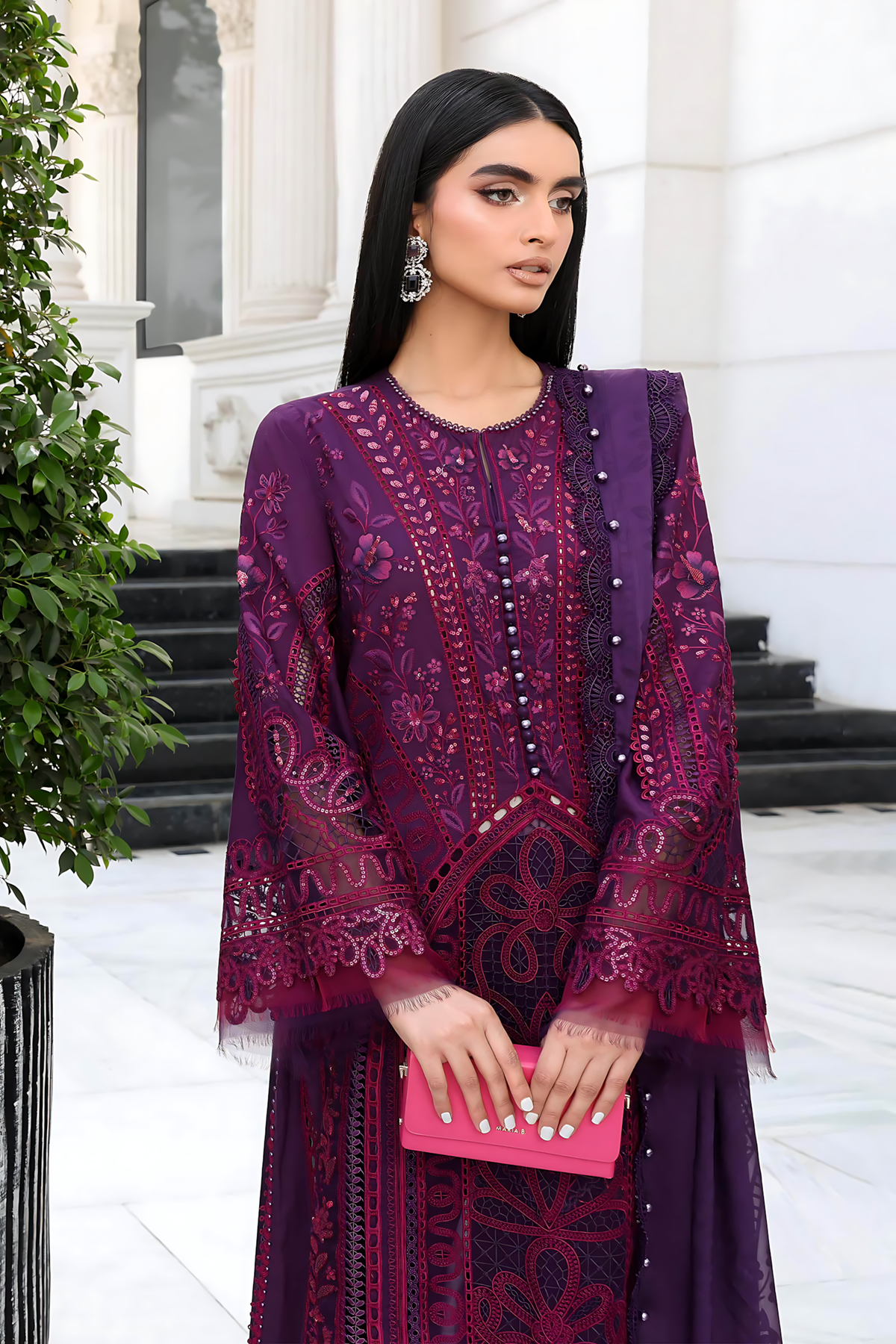 Pakistani Maria B Lawn Unstitched Three Piece - Plum Purple