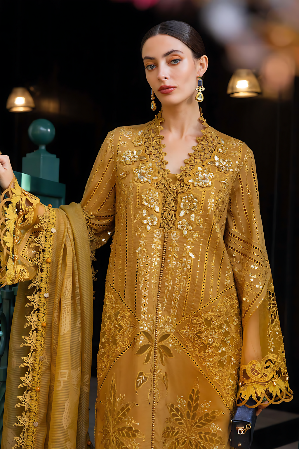 Pakistani Maria B Lawn Unstitched Three Piece - Mustard