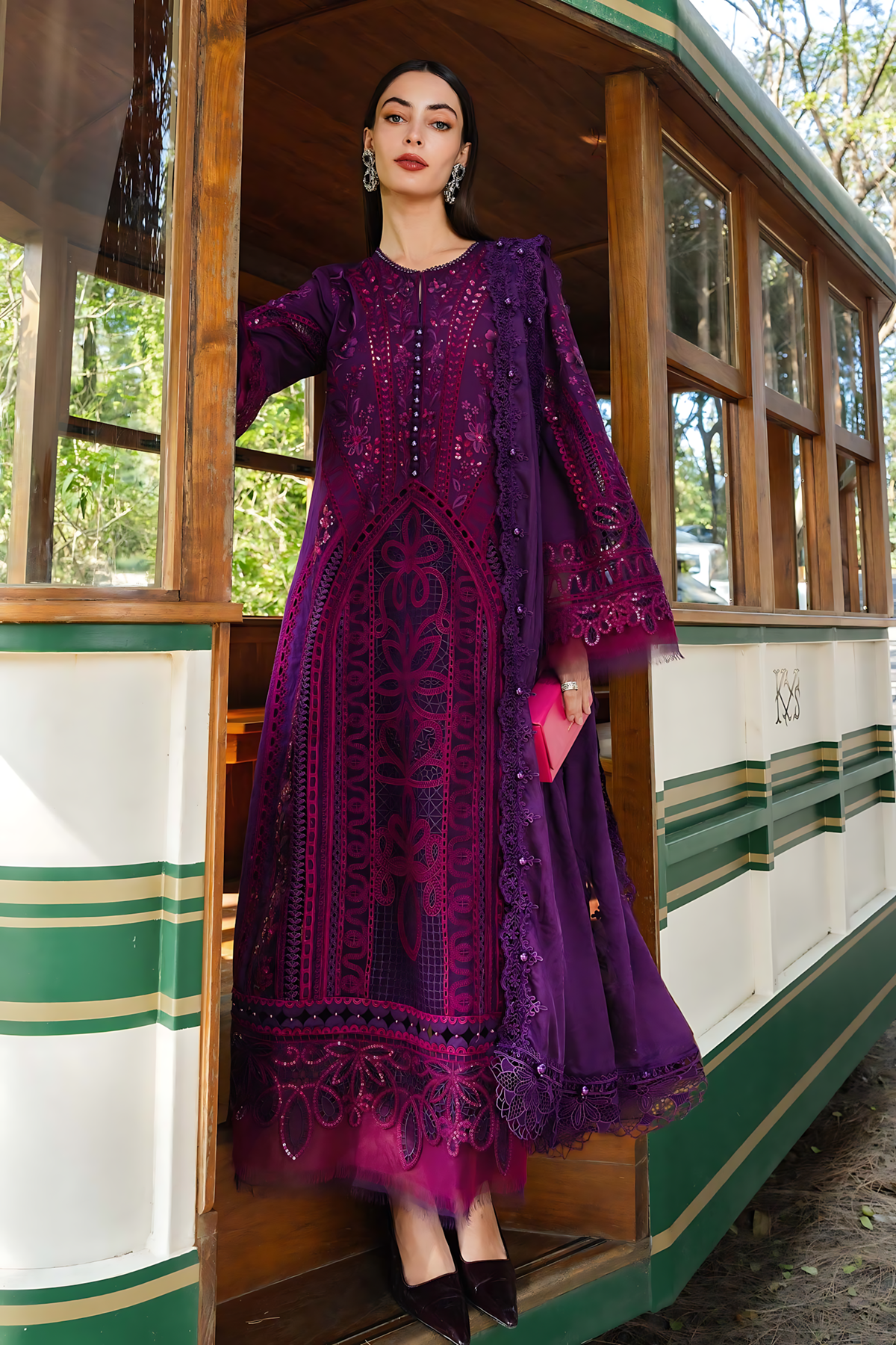 Pakistani Maria B Lawn Unstitched Three Piece - Plum Purple