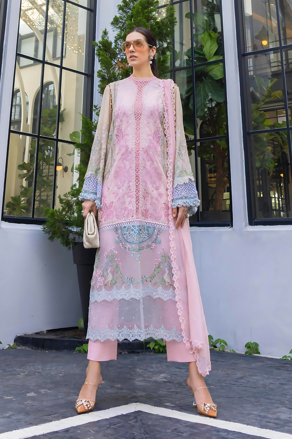 Pakistani Maria B Lawn Unstitched Three Piece - Light Pink