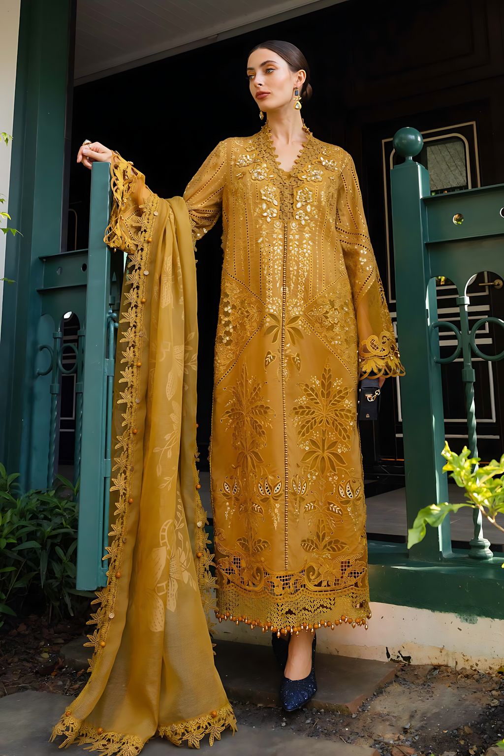 Pakistani Maria B Lawn Unstitched Three Piece - Mustard